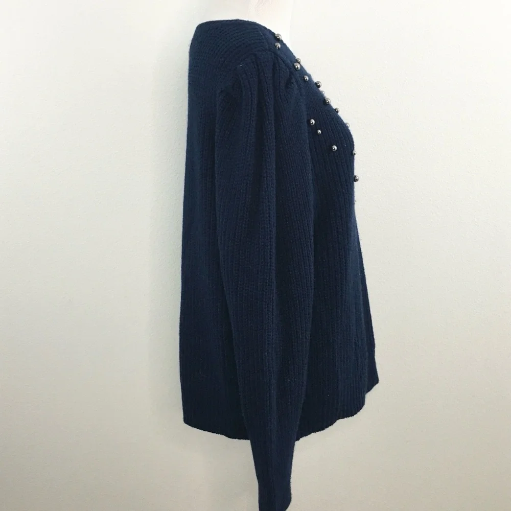 a.n.a. | Navy Sweater with Round Gun Metal Bead Details